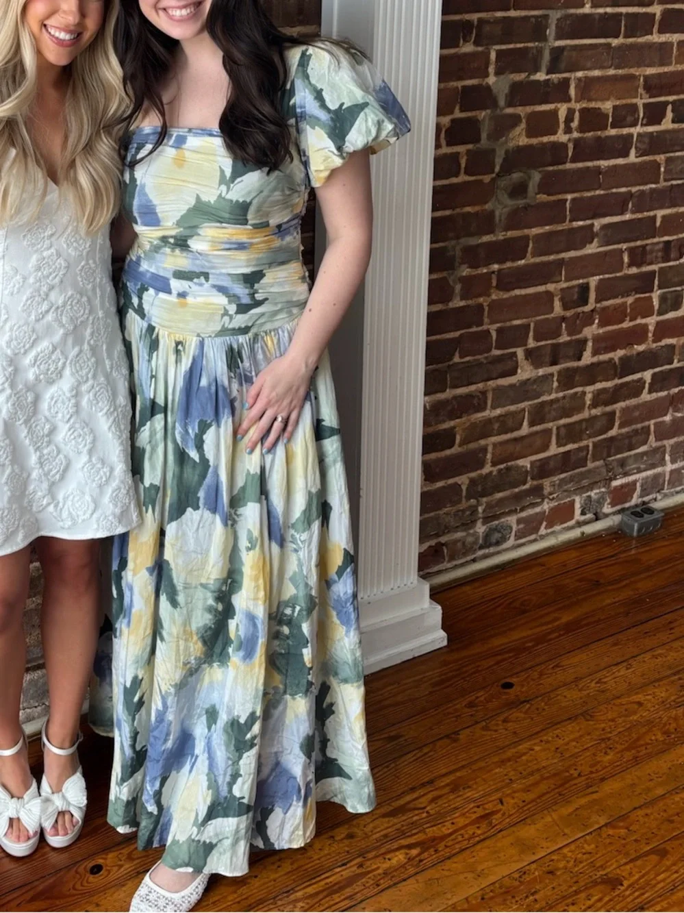 Abercrombie & Fitch Yellow, Blue & Green Floral Puff-Sleeve Dress